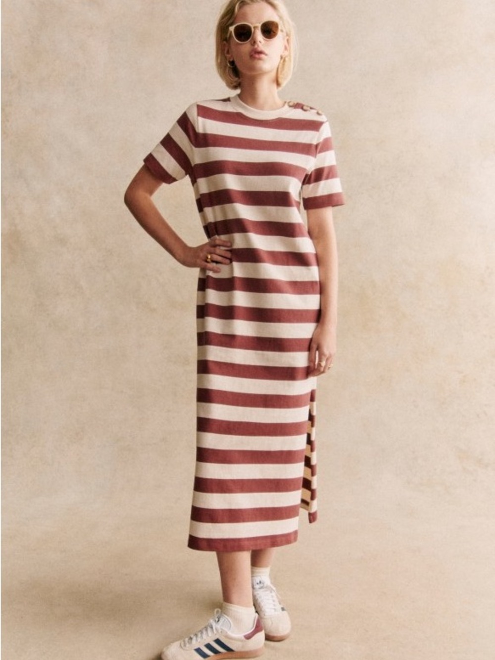 Sezane Emy Maxi T Shirt Dress in Parasol Stripe XS